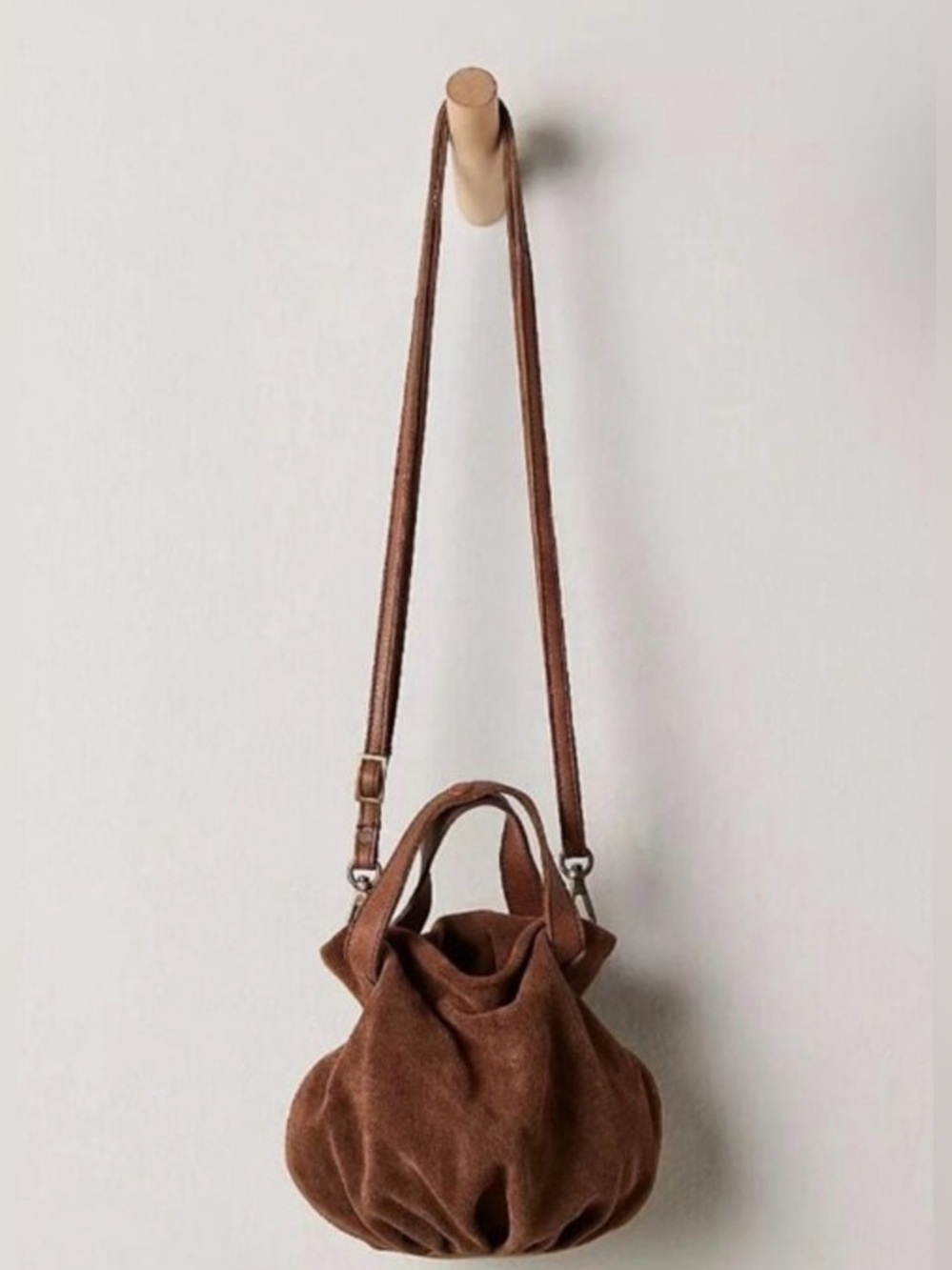NWT Free People Suki Drawstring Suede Crossbody Bag ~ Expresso